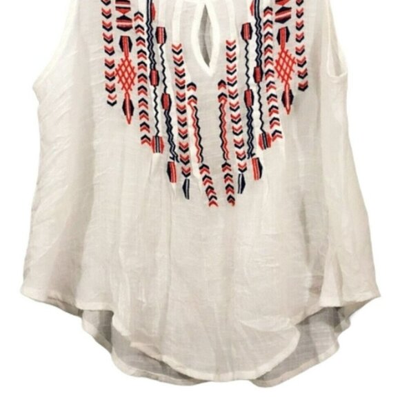 Timing Sleeveless Blouse Tank Top Women Sz M White Embroidery Boho Retro Hippie - Picture 9 of 10